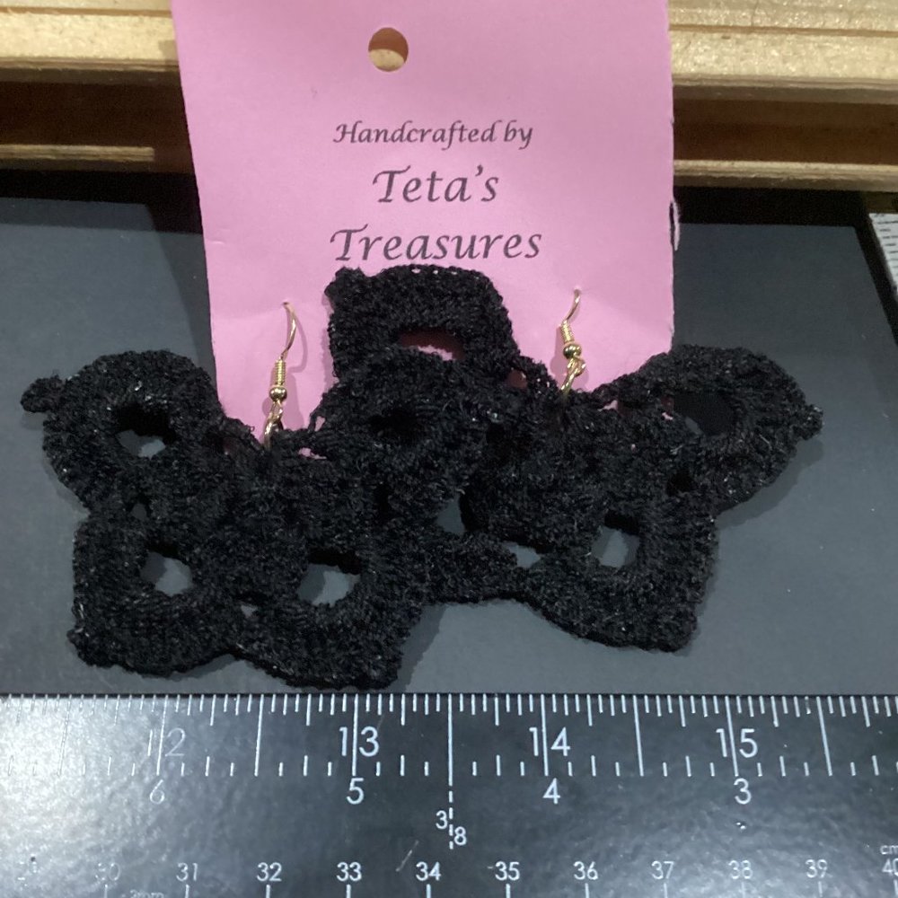 Earrings Black Butterfly Crocheted Crochet Hand Crafted